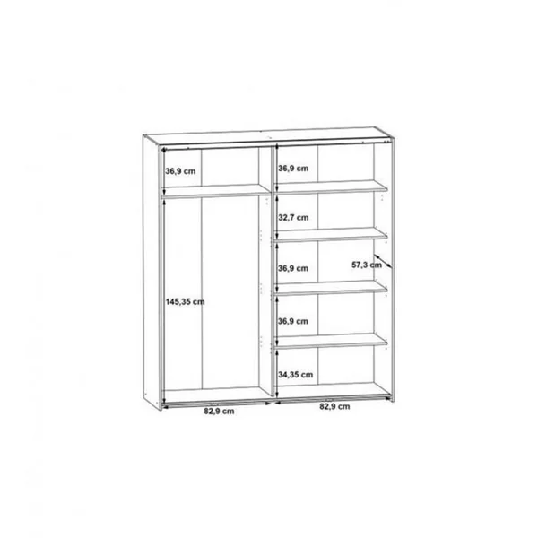 MEUBLETMOI Armoire 2 Portes Coulissantes 5 Tablettes Décor Chêne Miroir - Jeik