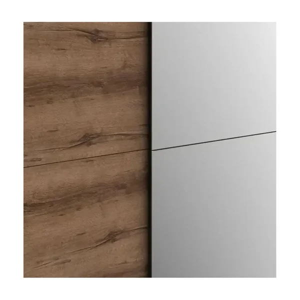 MEUBLETMOI Armoire 2 Portes Coulissantes 5 Tablettes Décor Chêne Miroir - Jeik