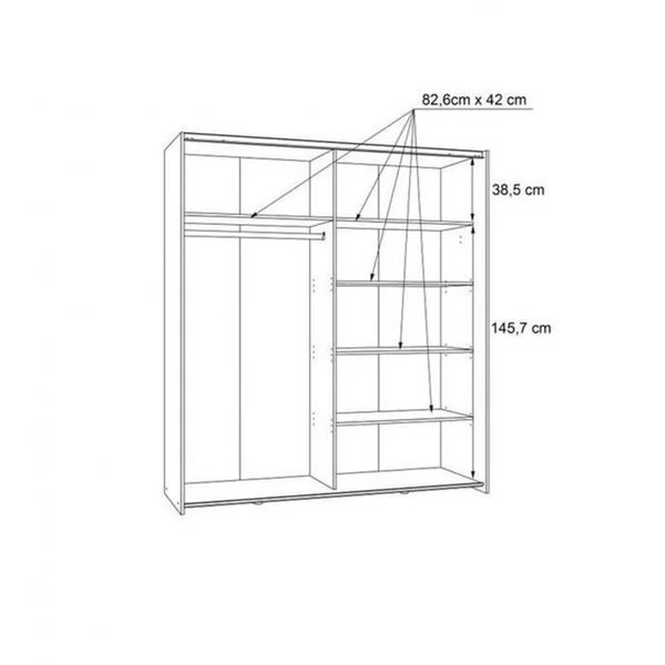 MEUBLETMOI Armoire 2 Portes Coulissantes 5 Tablettes Décor Chêne Miroir - Jeik