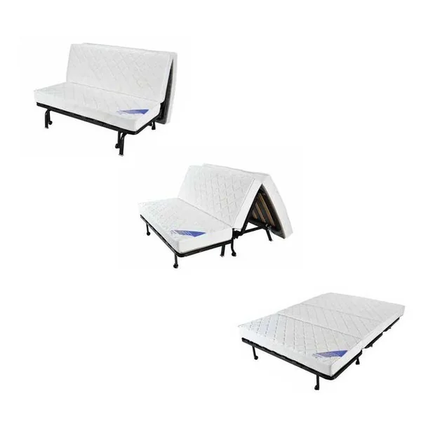 MEUBLETMOI Banquette Lit BZ 140x200 Cm En Tissu Gris Et Matelas 15 Cm - Anatole