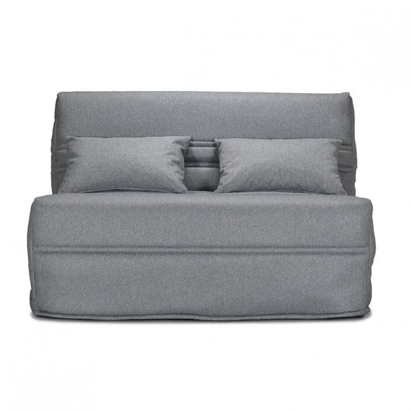 MEUBLETMOI Banquette Lit BZ 140x200 Cm En Tissu Gris Et Matelas 15 Cm - Anatole