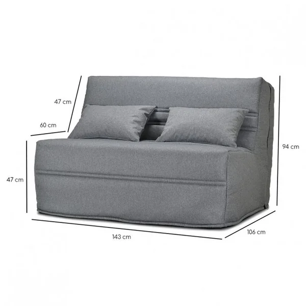 MEUBLETMOI Banquette Lit BZ 140x200 Cm En Tissu Gris Et Matelas 15 Cm - Anatole