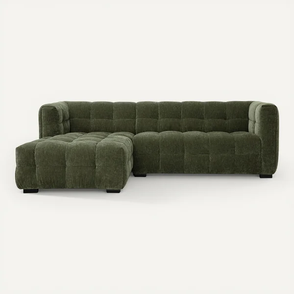 MILIBOO Canapé D'angle Gauche Design 3 Places En Tissu Effet Velours Vert Kaki Corto