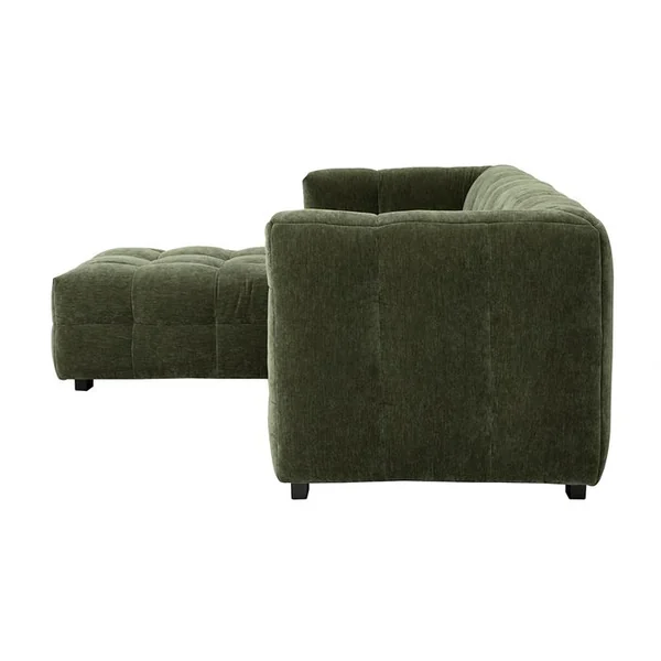 MILIBOO Canapé D'angle Gauche Design 3 Places En Tissu Effet Velours Vert Kaki Corto