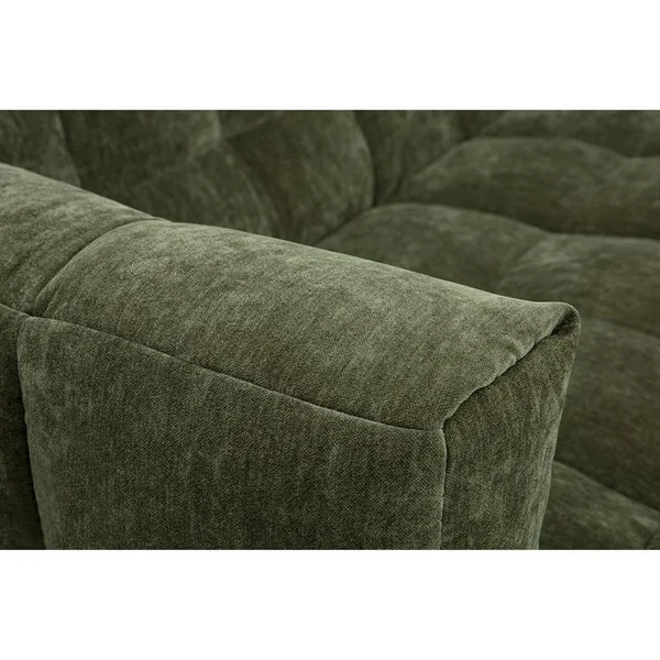 MILIBOO Canapé D'angle Gauche Design 3 Places En Tissu Effet Velours Vert Kaki Corto