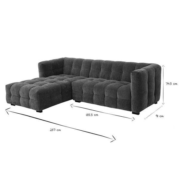 MILIBOO Canapé D'angle Gauche Design 3 Places En Tissu Effet Velours Vert Kaki Corto