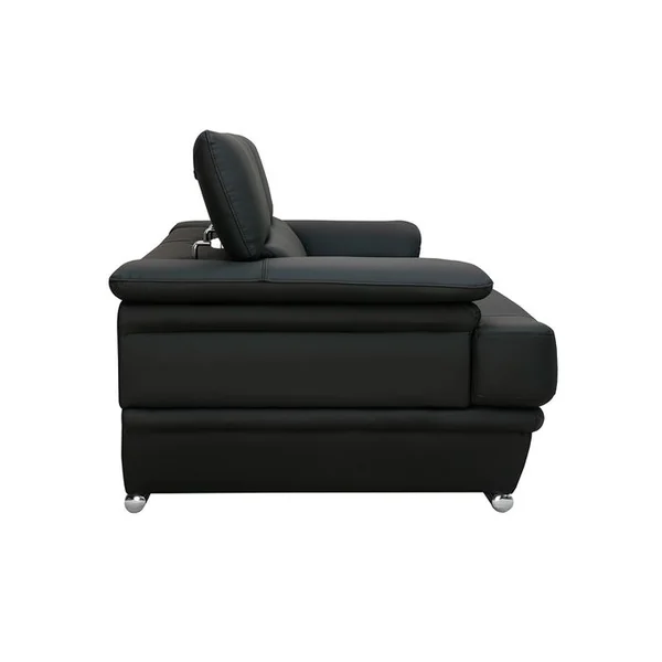 MILIBOO Canapé Design Avec Têtières Ajustables 3 Places Cuir Noir Et Acier Chromé Ewing