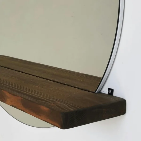 Miroir rond avec étagère en bois brun HILO