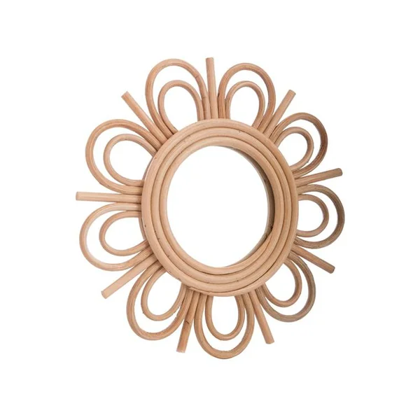 Miroir rond en rotin coloris naturel en forme de fleur – Ø 25 cm