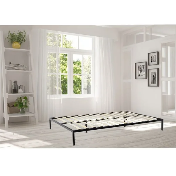 MONMOBILIERDESIGN Basi Sommier à Lattes Avec Pieds En Acier Robuste 160x200 Cm Noir