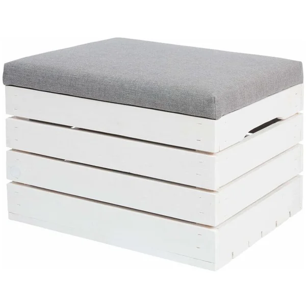 MONMOBILIERDESIGN Pouf Coffre De Rangement En Bois Blanc Banc Avec Siège Rembourré