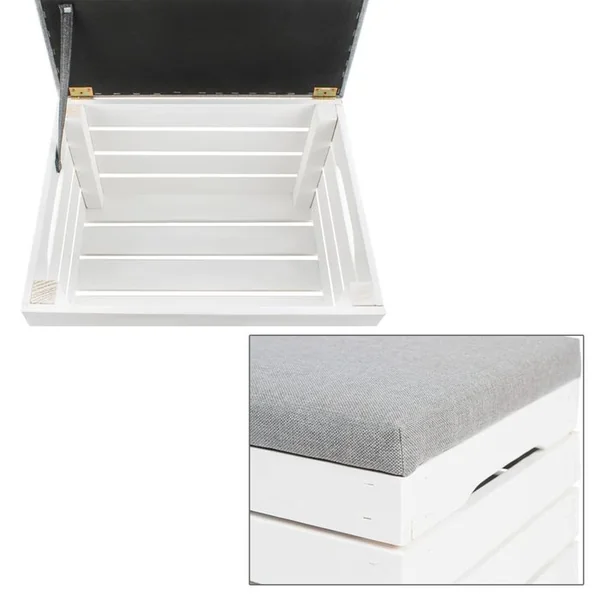 MONMOBILIERDESIGN Pouf Coffre De Rangement En Bois Blanc Banc Avec Siège Rembourré