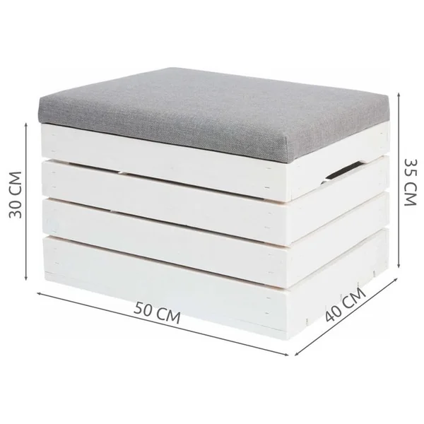 MONMOBILIERDESIGN Pouf Coffre De Rangement En Bois Blanc Banc Avec Siège Rembourré