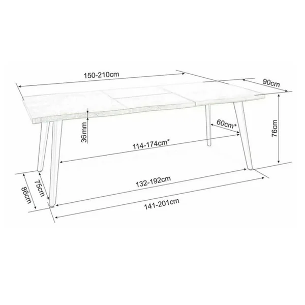 MSO Table Design Extensible Métal Noir Et Chêne Vernis 150cm Meno