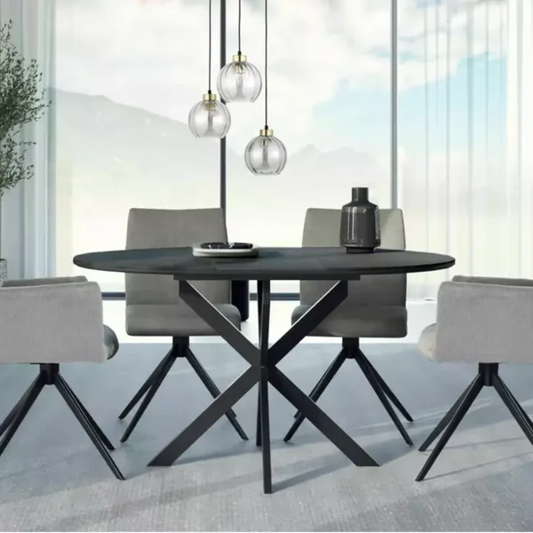 MSO Table Ronde Extensible Céramique Noire 6 Personnes Pied Métal Milanoz3