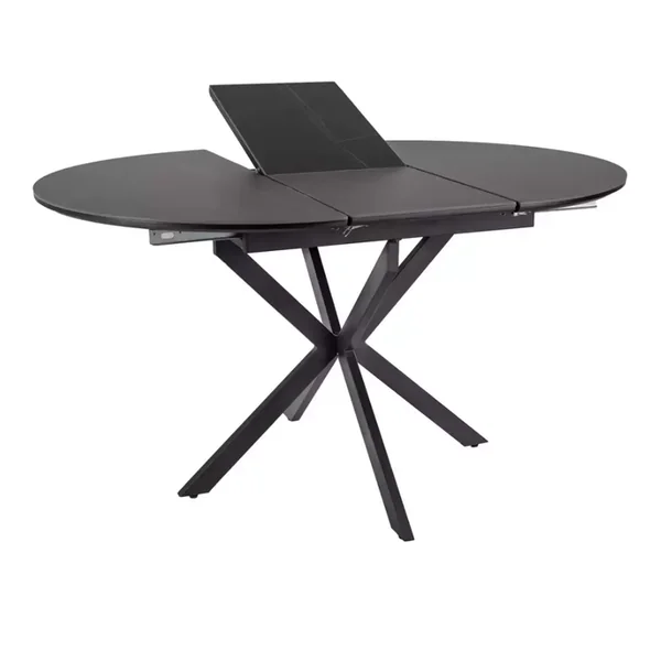 MSO Table Ronde Extensible Céramique Noire 6 Personnes Pied Métal Milanoz3