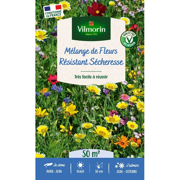 Mélange de fleurs 50 m² pour terrain sec coloris multicolore Vilmorin jardin - 11,5 x 4,35 x 19 cm