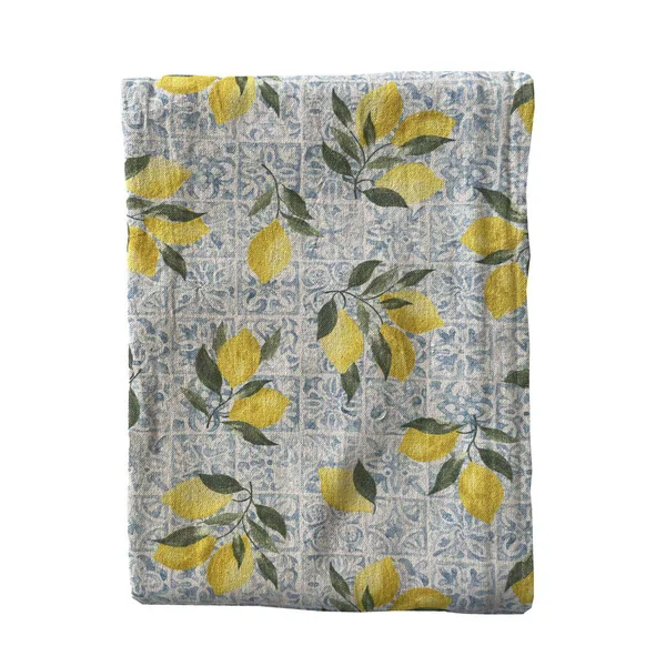 Nappe en coton bleu denim Amalfi avec décor citrons jaunes - 150 x 250 cm