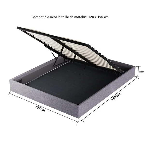 NOVEMBER SLEEP Ensemble 120x190 cm, Lit coffre + Matelas mousse, ép.16cm, accueil mémoire de forme