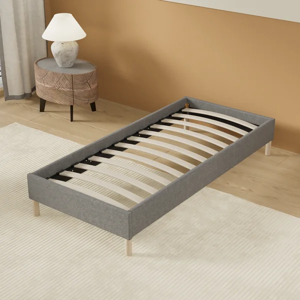 NOVEMBER SLEEP Sommier 80x200 Cm, Tissu Gris, Pieds En Bois