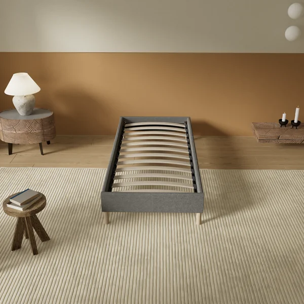 NOVEMBER SLEEP Sommier 80x200 Cm, Tissu Gris, Pieds En Bois
