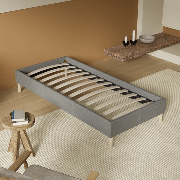 NOVEMBER SLEEP Sommier 80x200 Cm, Tissu Gris, Pieds En Bois
