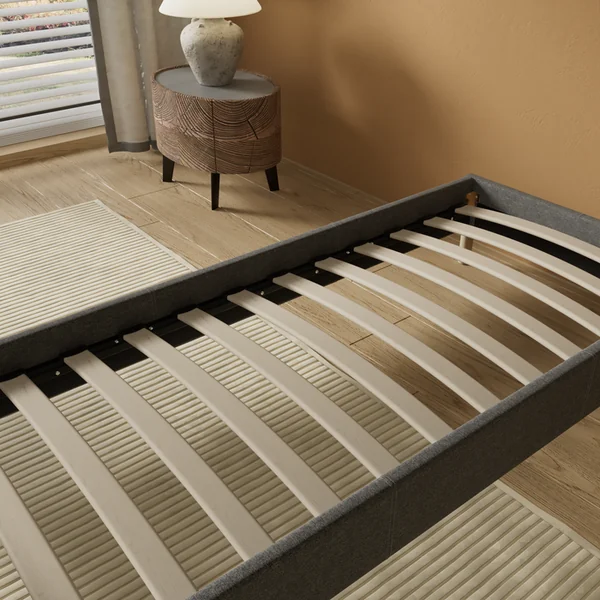 NOVEMBER SLEEP Sommier 80x200 Cm, Tissu Gris, Pieds En Bois