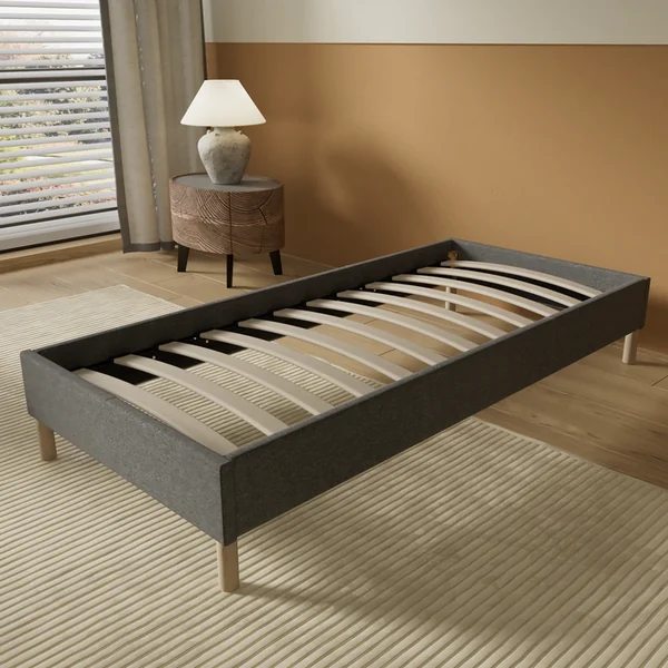 NOVEMBER SLEEP Sommier 80x200 Cm, Tissu Gris, Pieds En Bois