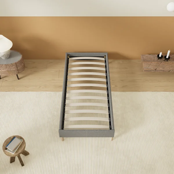 NOVEMBER SLEEP Sommier 80x200 Cm, Tissu Gris, Pieds En Bois