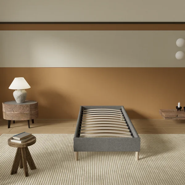 NOVEMBER SLEEP Sommier 80x200 Cm, Tissu Gris, Pieds En Bois