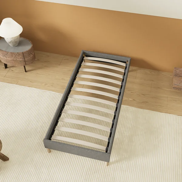 NOVEMBER SLEEP Sommier 80x200 Cm, Tissu Gris, Pieds En Bois