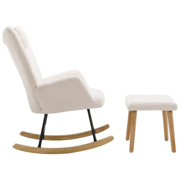 OKWISH Fauteuil à Bascule Blanc Confortable, Fauteuil à Bascule En Peluche Avec Appui-tête Et Repose-pieds