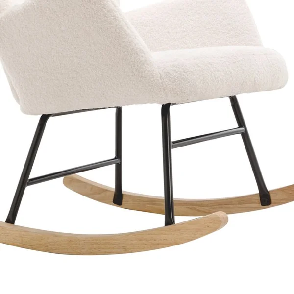 OKWISH Fauteuil à Bascule Blanc Confortable, Fauteuil à Bascule En Peluche Avec Appui-tête Et Repose-pieds