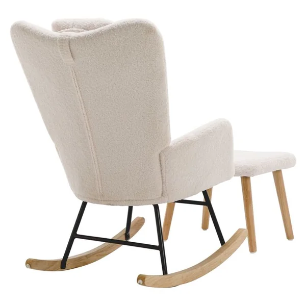 OKWISH Fauteuil à Bascule Blanc Confortable, Fauteuil à Bascule En Peluche Avec Appui-tête Et Repose-pieds