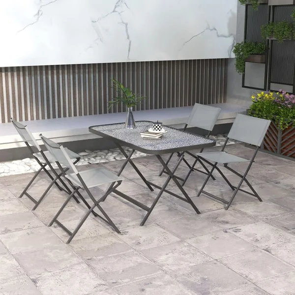 OUTSUNNY Ensemble Salon De Jardin 5 Pièces Pliables 4 Chaises Et Table