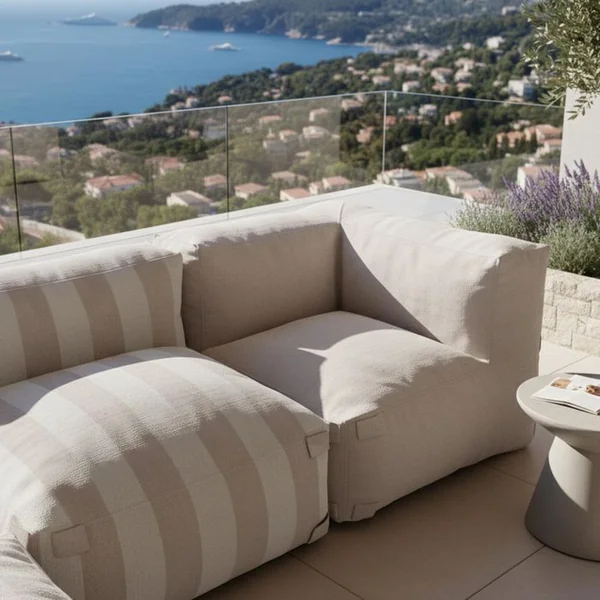 OVIALA Canapé D'angle Rayé De Jardin Modulable 4 Places Beige Mixi