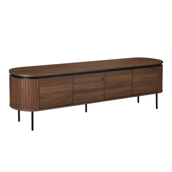 OVIALA Meuble TV Rectangulaire 2 Portes L200 Cm Effet Bois Foncé Hemera