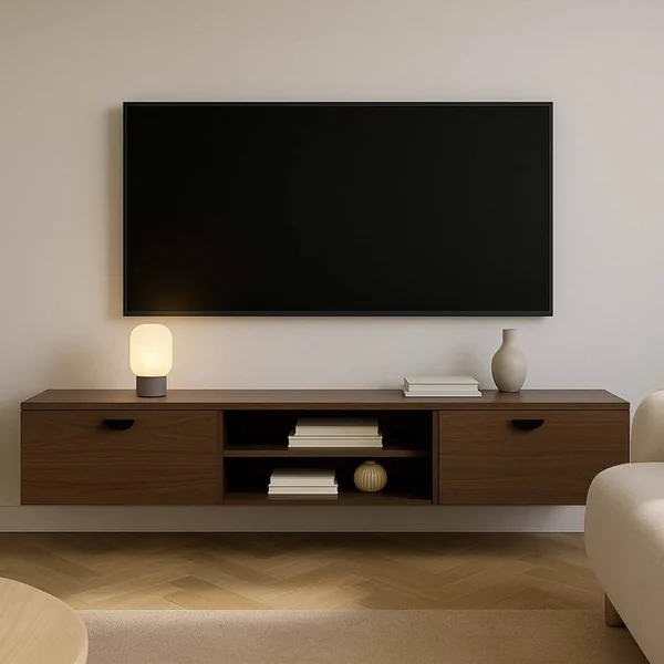 OVIALA Meuble TV Suspendu 160 Cm Industriel Bois Foncé Jessy