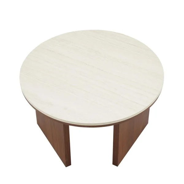 OVIALA Table Basse Effet Bois Ronde Diam 80 Cm Bois Foncé Bonny
