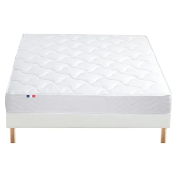 Pack matelas ressorts ép.19 cm +sommier +oreillers +couette +pieds 140x190cm EVASIA