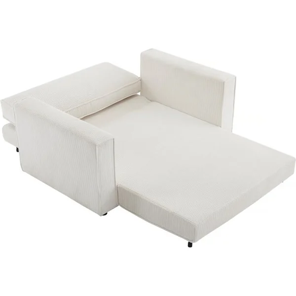 PALOZI SOFA Canapé Droit Convertible En Velours Côtelé "grenelle" - 2 Places - Beige
