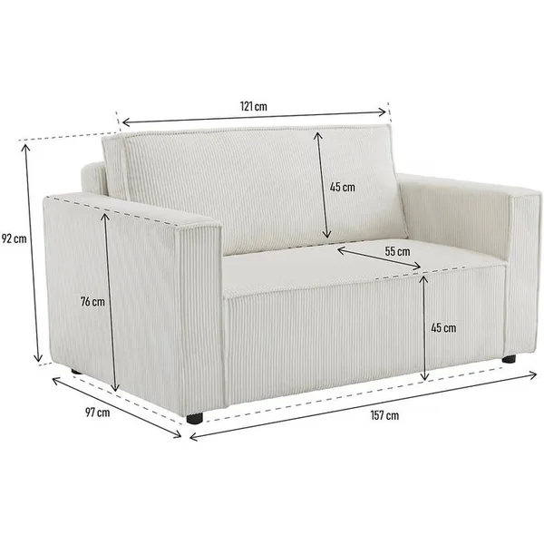 PALOZI SOFA Canapé Droit Convertible En Velours Côtelé "grenelle" - 2 Places - Beige