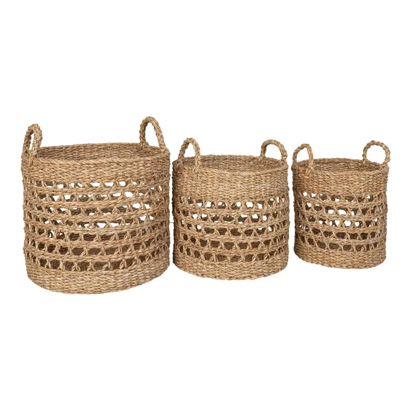Panier cache-pot rond avec poignées, tressage ajouré (lot de 3)