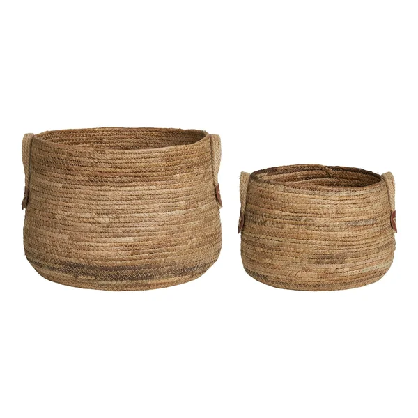 Panier de rangement rond avec poignées, en feuille de bananier (lot de 2)