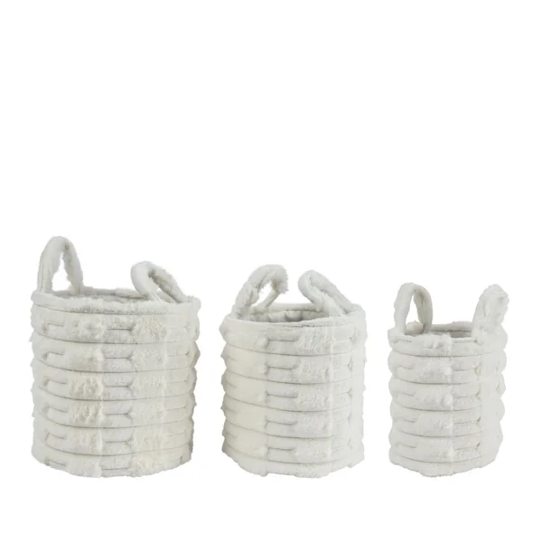 Panier rond en polyester blanc cassé avec poignées - Ø 20 x 25 cm