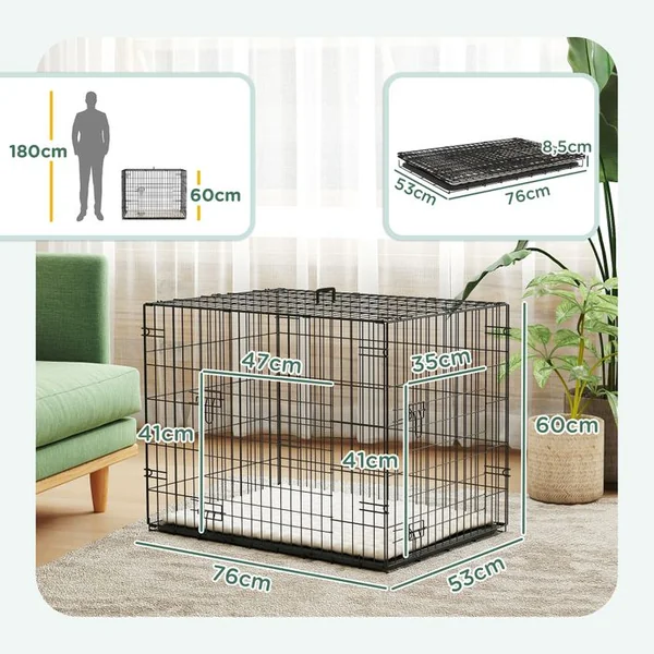 PAWHUT Cage Chien Pliable 2 Portes Plateau Coussin Beige Noir