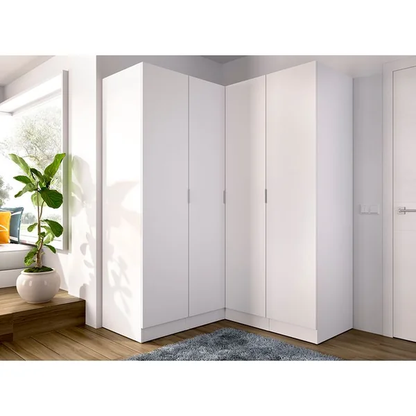 PEGANE Armoire D'angle Placard De Rangement à 4 Portes Battantes, Coloris Blanc