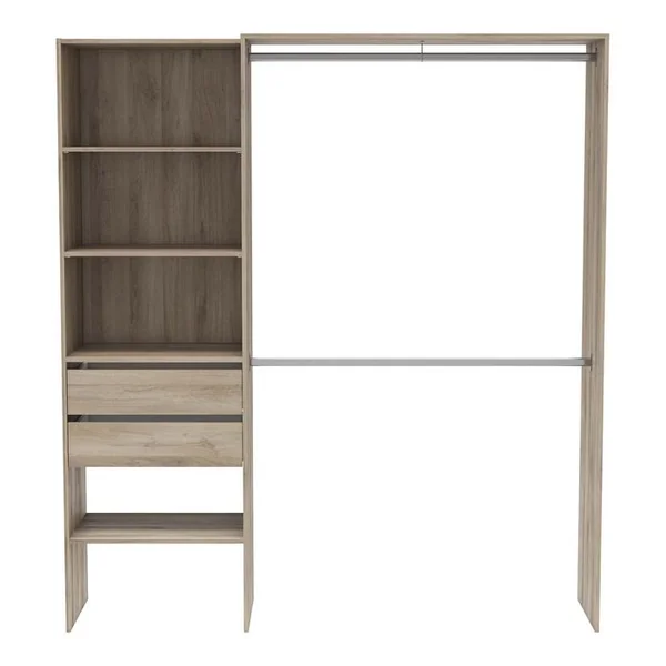 PEGANE Armoire Dressing Avec 2 Penderies, 4 Étagères Et 2 Tiroirs Couleur Chêne