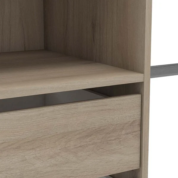 PEGANE Armoire Dressing Avec 2 Penderies, 4 Étagères Et 2 Tiroirs Couleur Chêne