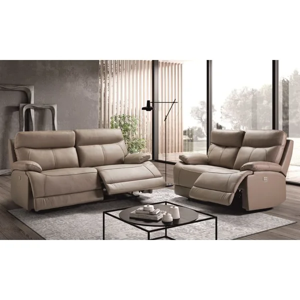 PEGANE Canapé De 3 Places (2 Relax Électriques) En Cuir/pvc Couleur Gris - L. 194 X P. 97 X H. 99 Cm